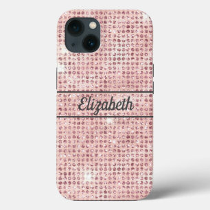 Monogram Name Blush Pink Diamond Studded Trendy iPhone 13 Case