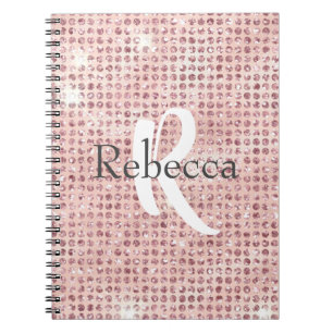 Monogram Name Blush Pink Diamond Studded Trendy Notebook
