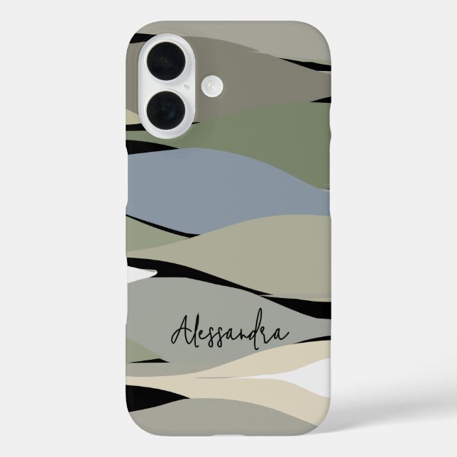 Monogram name boho abstract leaves green beige  Case-Mate iPhone case (Back)