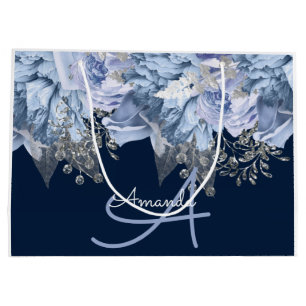 Monogram Name Bridal Favor Wedding Blue Navy Large Gift Bag