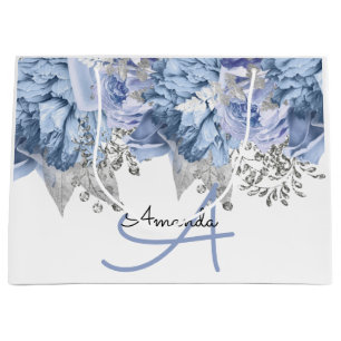 Monogram Name Bridal Favour Wedding Blue White Large Gift Bag