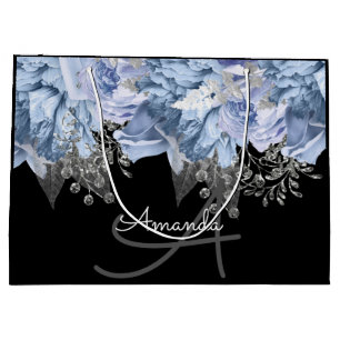Monogram Name Bridal Favour Wedding Rose BlueFlora Large Gift Bag