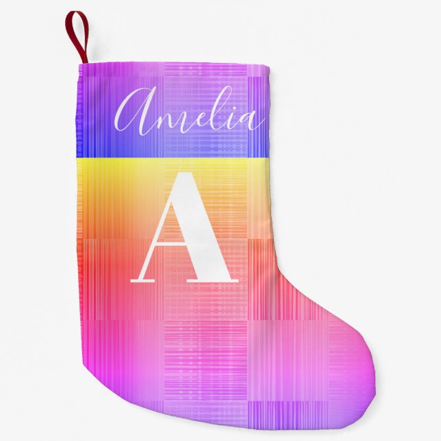 Monogram Name Bright Faded Chequerboard Small Christmas Stocking (Front)
