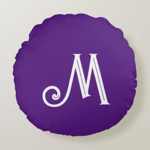 Monogram Name Bright Purple Round Pillow