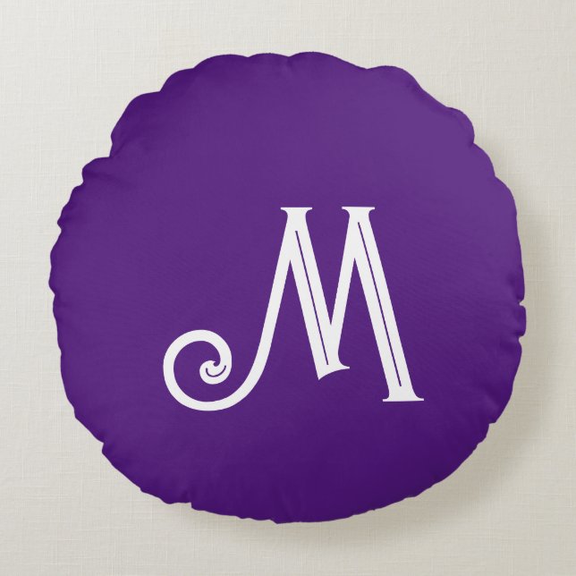 Monogram Name Bright Purple Round Pillow (Front)