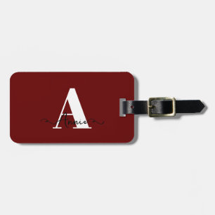 Monogram Name Burgundy Red Gift Favour Custom Luggage Tag