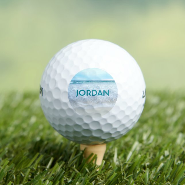 Monogram Name California Beach Coastal Ocean Photo Golf Balls (Insitu Tee)