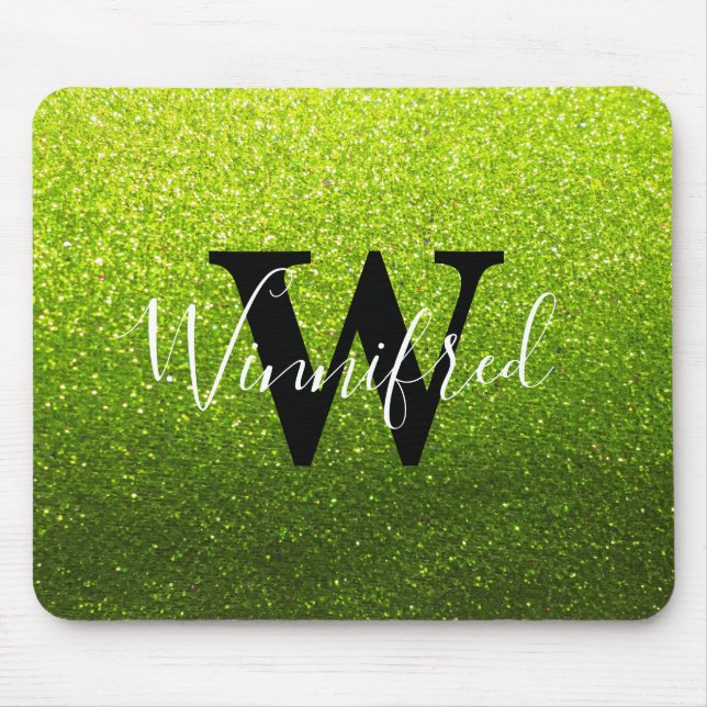 Monogram Name Chartreuse Ombre Glitter Sparkles Mouse Pad (Front)