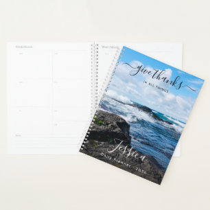 Monogram Name Christian Quote Beach Photo Daily Planner