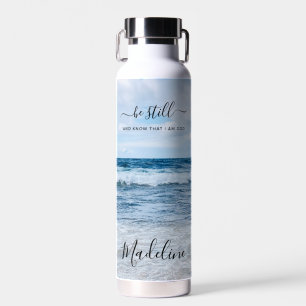 Monogram Name Christian Quote Beach Photo Water Bottle