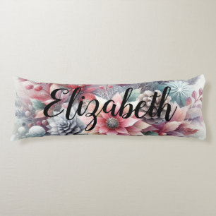 Monogram name Christmas floral pastel watercolor Body Pillow