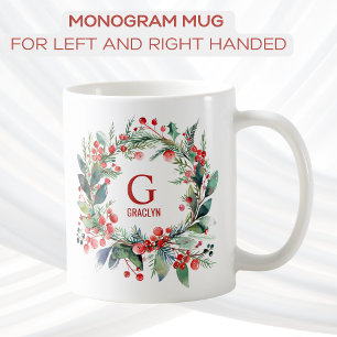 Monogram Name Christmas Greenery Coffee Mug