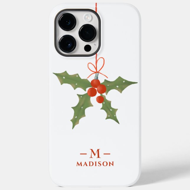 Monogram Name Christmas Holly Winter Floral Case-Mate iPhone Case (Back)