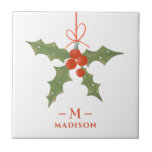 Monogram Name Christmas Holly Winter Floral Tile<br><div class="desc">Monogram Name Christmas Holly Winter Floral Decorative Tiles features a holly decoration in red and green with your personalized name and monogram in elegant red script below. Personalize by editing the text in the text boxes provided. Perfect for birthday, Christmas gifts, best friends and more. Designed by ©Evco Studio www.zazzle.com/store/evcostudio...</div>
