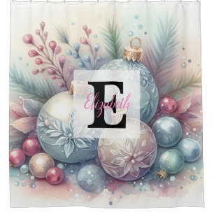 Monogram name Christmas tree ornaments watercolor