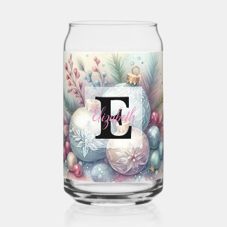 Monogram name Christmas tree ornaments watercolor 