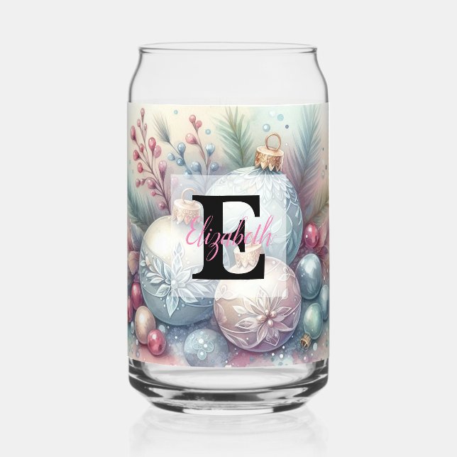 Monogram name Christmas tree ornaments watercolor  (Recto)