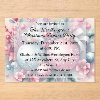 Monogram name Christmas tree ornaments watercolor Acrylic Invitations