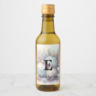 Monogram name Christmas tree ornaments watercolor  Wine Label