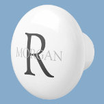 Monogram & Name, Classic White with Grey Text Ceramic Knob<br><div class="desc">Personalize with your Monogram and Name In Grey Text. This simple Classic White Design can also be used to promote your Company Name.</div>