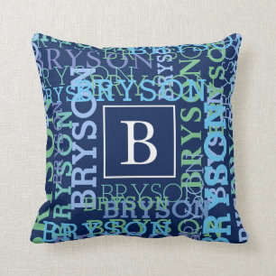 Monogram Name Cluster Blue Throw Pillow