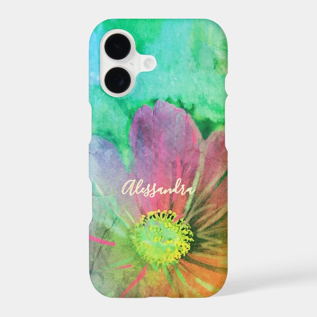 Monogram Name Colorful Watercolor Flower Botanical (Back)