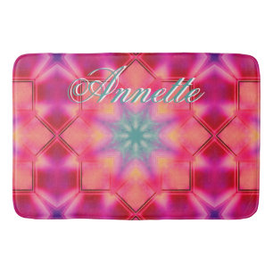 Monogram Name Colourful Blue Star Pattern Bath Mat