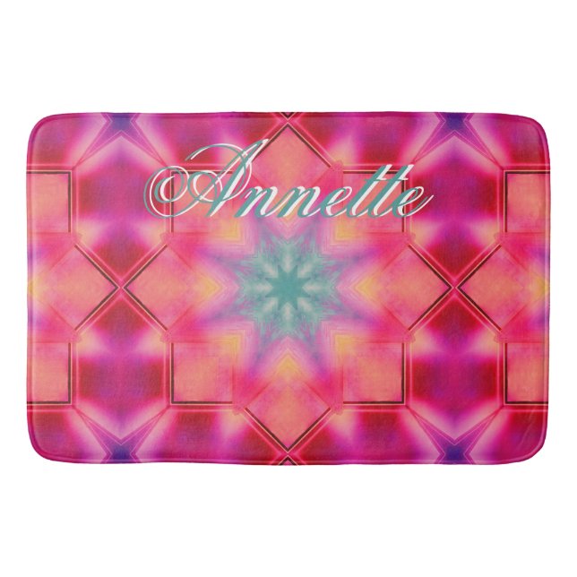 Monogram Name Colourful Blue Star Pattern | Bath Mat (Front)
