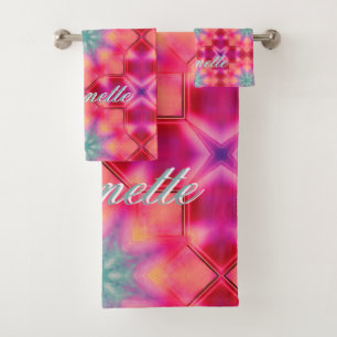 Monogram Name Colourful Blue Star Pattern Bath Towel Set