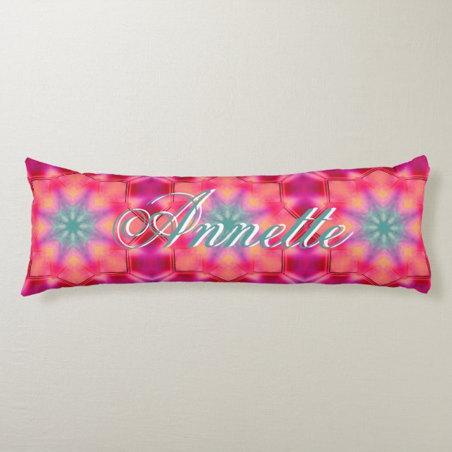 Monogram Name Colourful Blue Star Pattern | Body Pillow (Front)