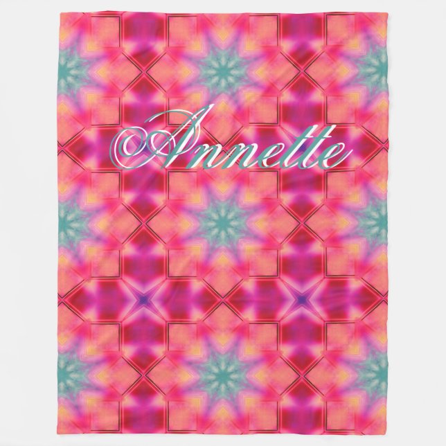 Monogram Name Colourful Blue Star Pattern | Fleece Blanket (Front)
