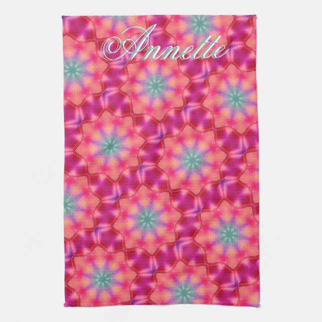 Monogram Name Colourful Blue Star Pattern | Kitchen Towel (Vertical)