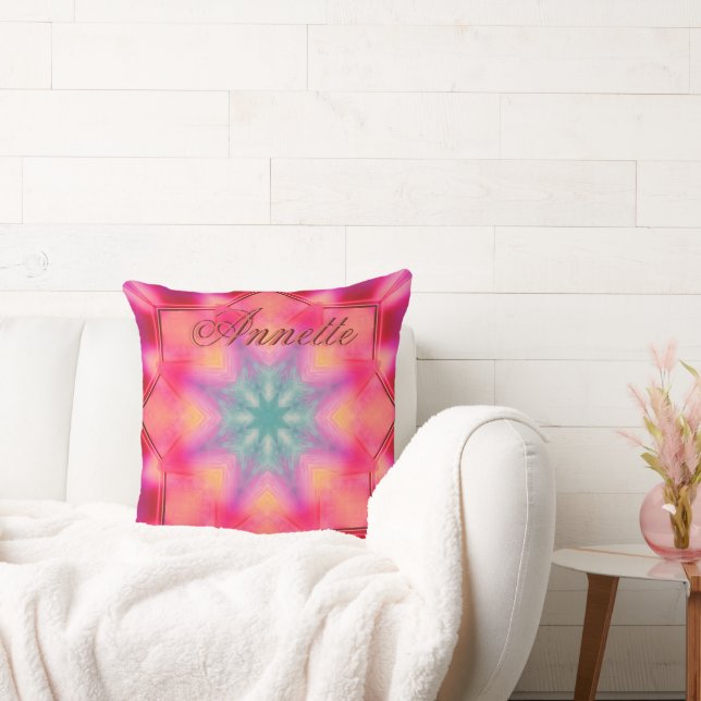 Monogram Name Colourful Blue Star Pattern | Throw Pillow (Couch)