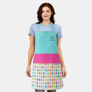 Monogram Name Colourful Diamond Pattern Apron