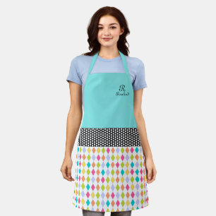 Monogram Name Colourful Diamond Pattern Apron