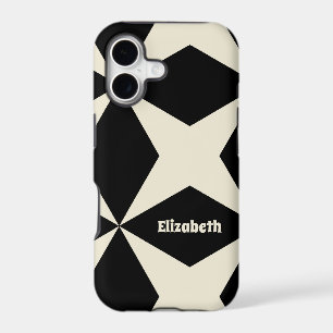 Monogram Name Cool Retro Geometric Pattern Black