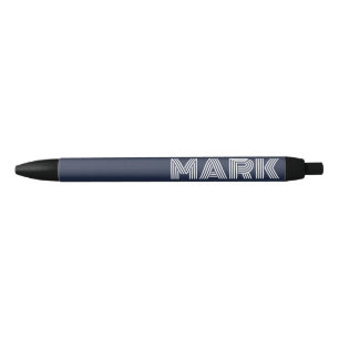 Monogram Name Dark Navy Blue White Modern Stripes Black Ink Pen