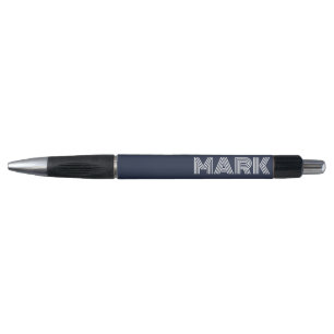 Monogram Name Dark Navy Blue White Modern Stripes Pen
