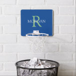 Monogram & Name, Deep Blue, Sage, White Mini Basketball Hoop<br><div class="desc">Personalize with your Monogram and Name In Sage and White Text on this simple Classic Deep Blue Design.</div>
