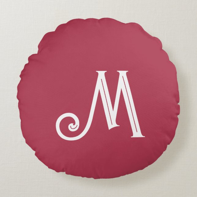 Monogram Name Deep Rose Round Pillow (Front)