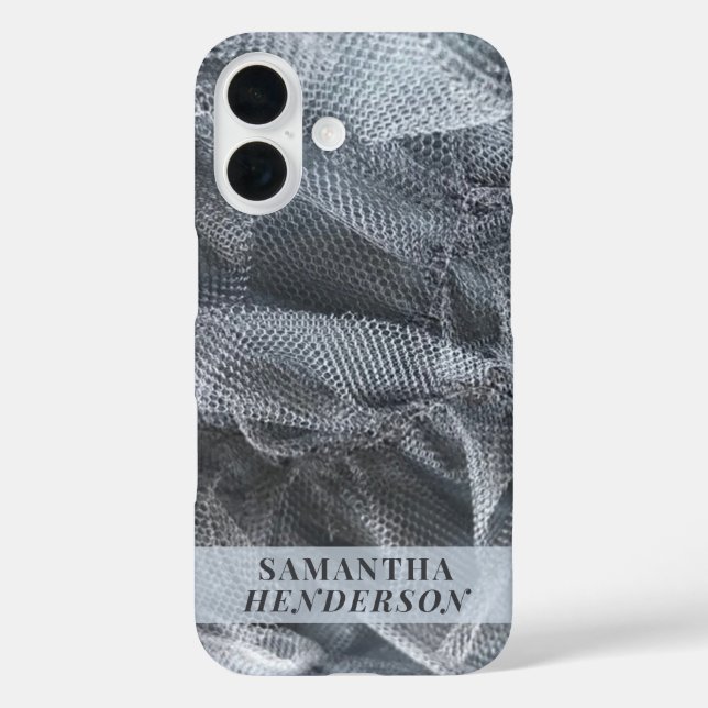 Monogram Name Elegant Black Grey Tulle Toile Look  Case-Mate iPhone Case (Back)