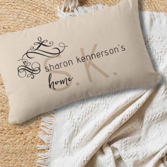 Monogram Name Elegant Home Decor Khaki Lumbar Pill Pillow (Creator Uploaded)