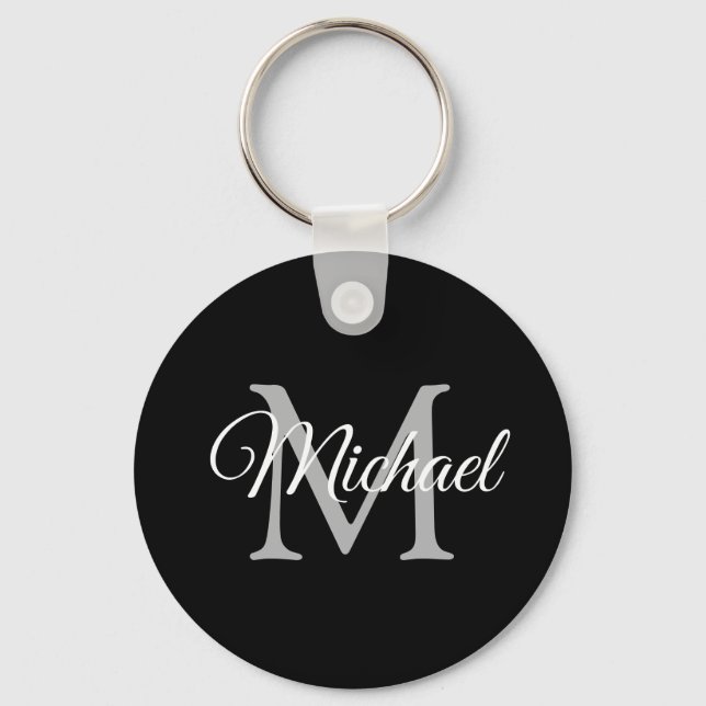 Monogram Name Elegant Modern Template Circle Keychain (Front)