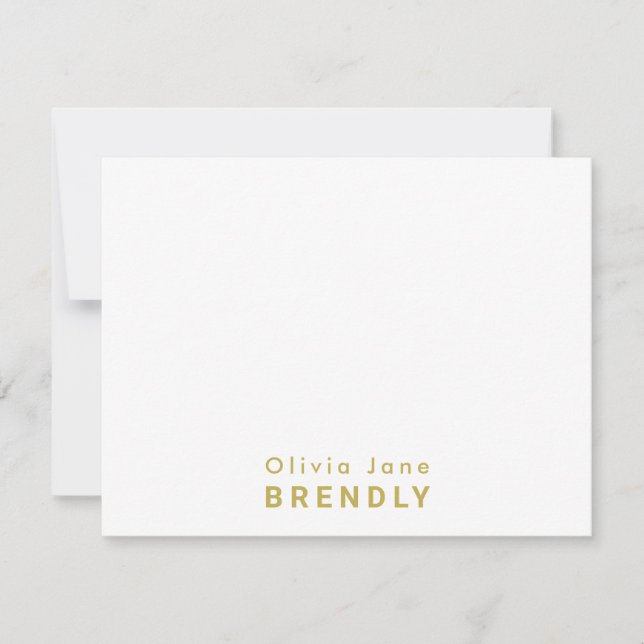 Monogram Name Elegant Modern White Flat Note Card (Front)
