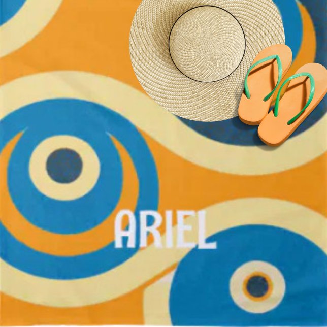 Monogram Name Evil Eye Retro Colourful Beach Towel (Pure beach style!)
