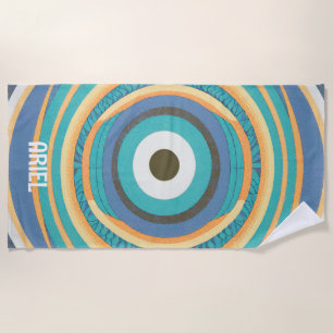 Monogram Name Evil Eye Retro Vintage Beach Towel