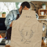 Monogram name family personalized elegant rustic apron<br><div class="desc">Custom monogram and name with family established year elegant chic country farmhouse style beige ochre burlap (PRINTED) apron for dad,  grandpa,  or other family members. You can replace it with the name.         A modern keepsake gift for weddings,  anniversaries,  housewarmings,  Thanksgiving,  Christmas,  family reunions,  or any other occasion.</div>