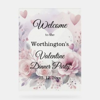 Monogram name floral hearts romantic watercolor