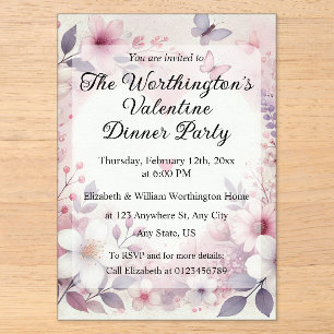 Monogram name floral hearts romantic watercolor acrylic invitations