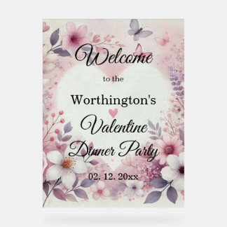 Monogram name floral hearts romantic watercolor acrylic sign